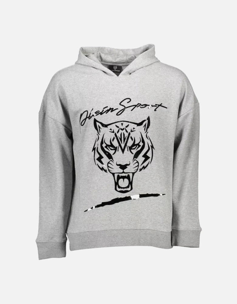 Plein Sport Mens Tiger Head Hoodie Grey