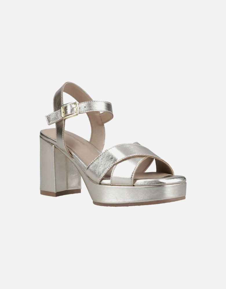 Ophelia Leather Heel Suede Women's Gold Sandals