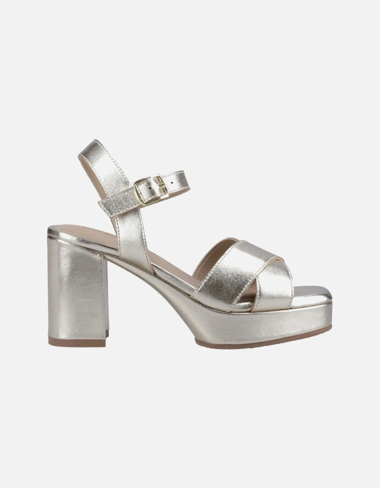 Ophelia Leather Heel Suede Women's Gold Sandals
