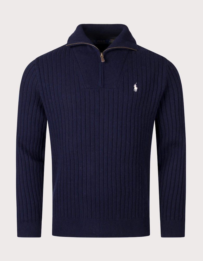 Rib Knit Wool Quarter Zip