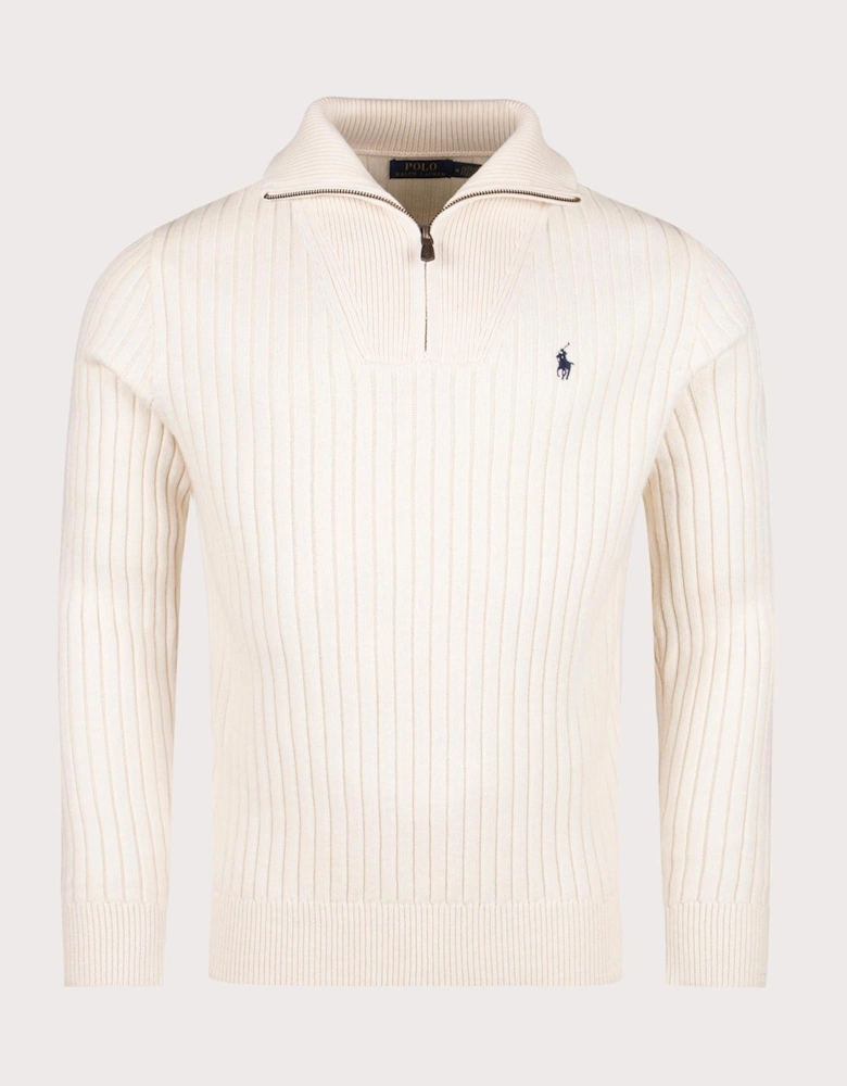 Rib Knit Wool Quarter Zip Sweatshirt