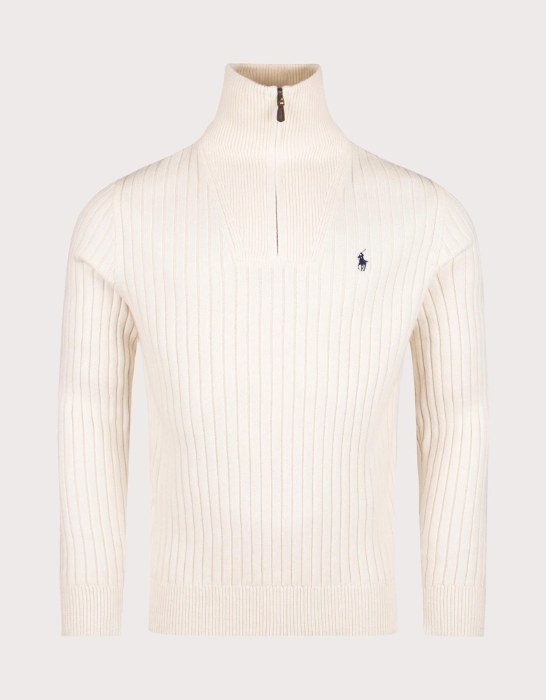 Rib Knit Wool Quarter Zip Sweatshirt