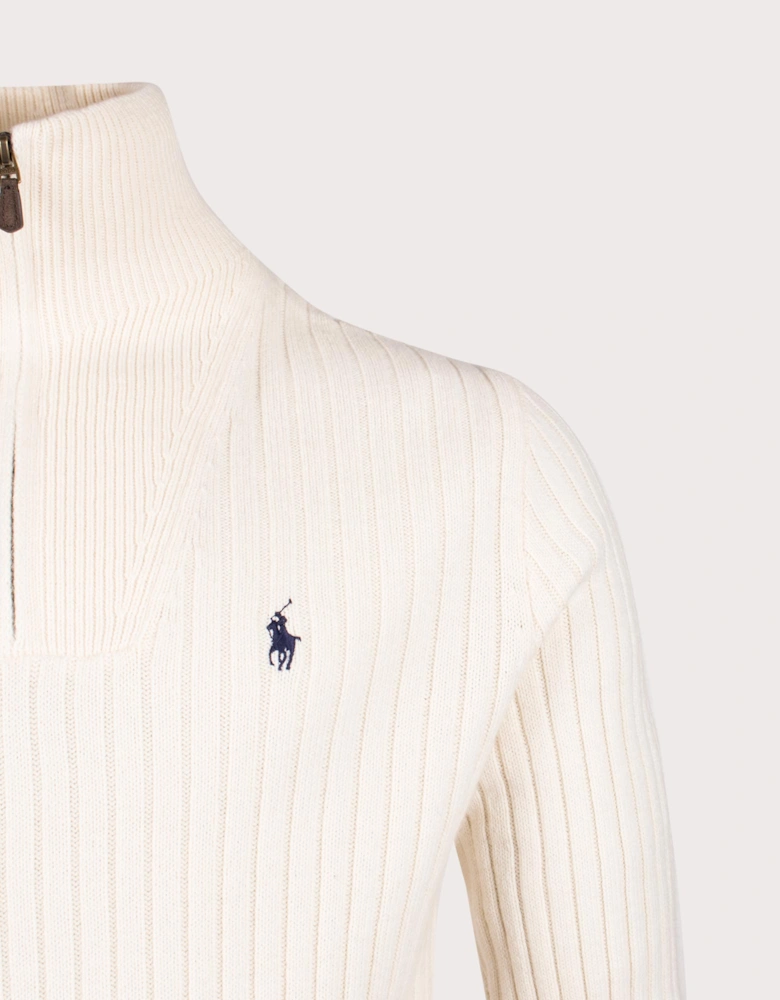 Rib Knit Wool Quarter Zip Sweatshirt
