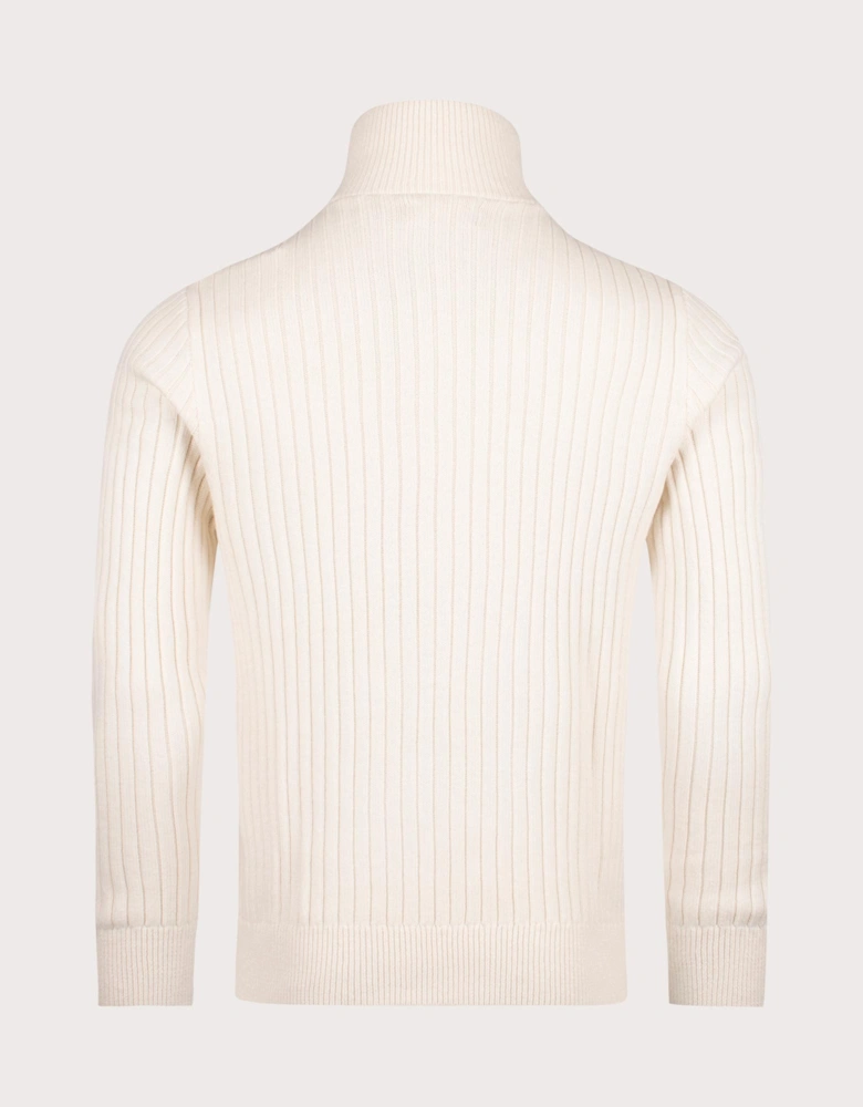 Rib Knit Wool Quarter Zip Sweatshirt