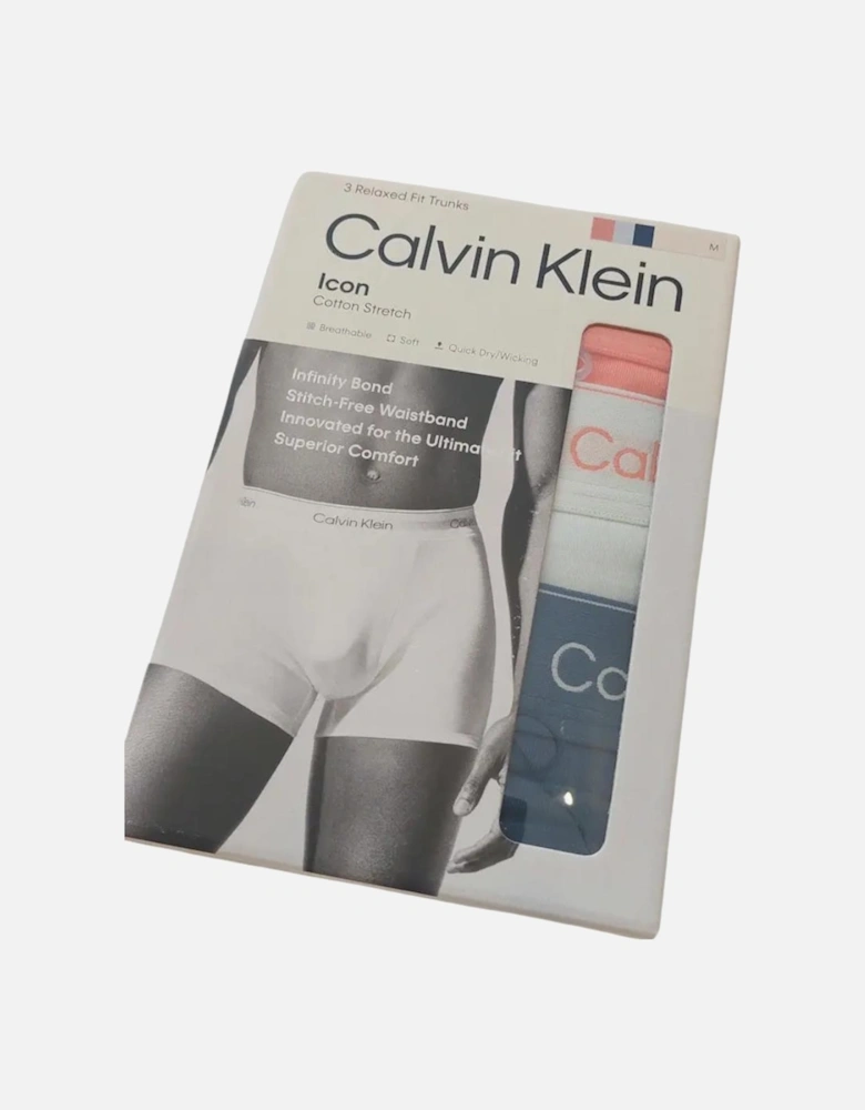 CK Icon Cotton Stretch Relaxed Fit Trunk 3PK - Coral Pop/Dark Denim/Sprout