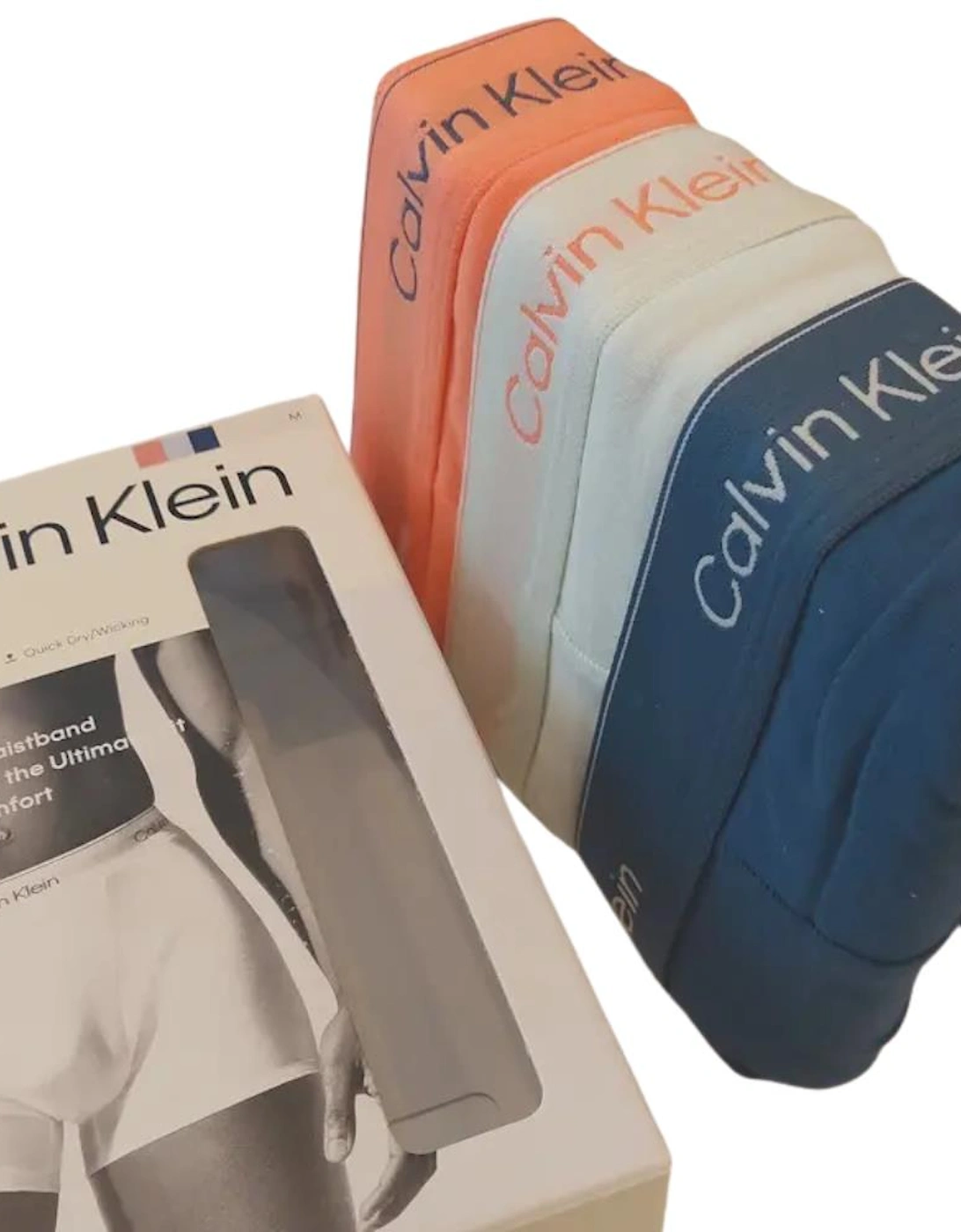 CK Icon Cotton Stretch Relaxed Fit Trunk 3PK - Coral Pop/Dark Denim/Sprout