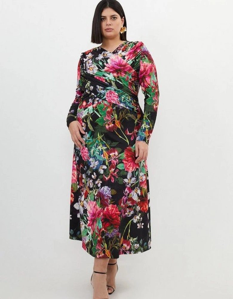 Plus Size Botanic Floral Jersey Crepe Twist Maxi Dress