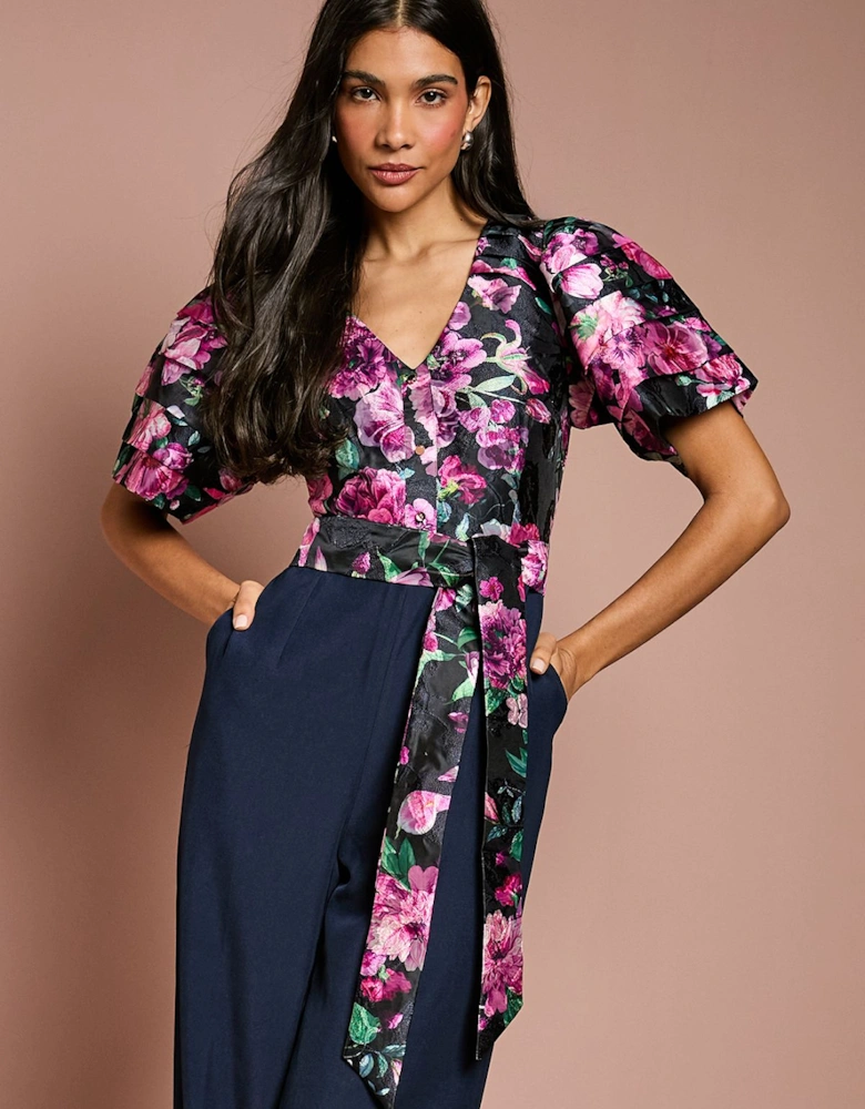 Printed Tiered Sleeve Organza Jumpsuit