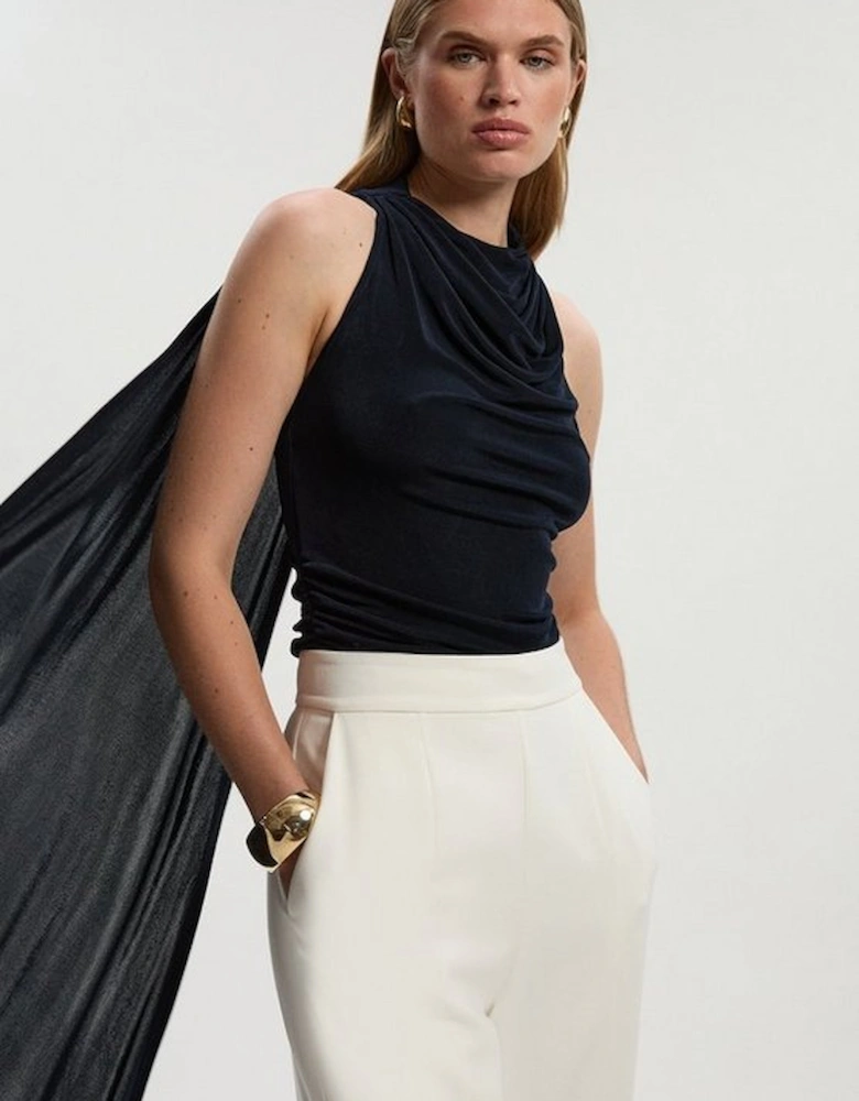 Premium Slinky Crepe High Neck Scarf Detail Bodysuit