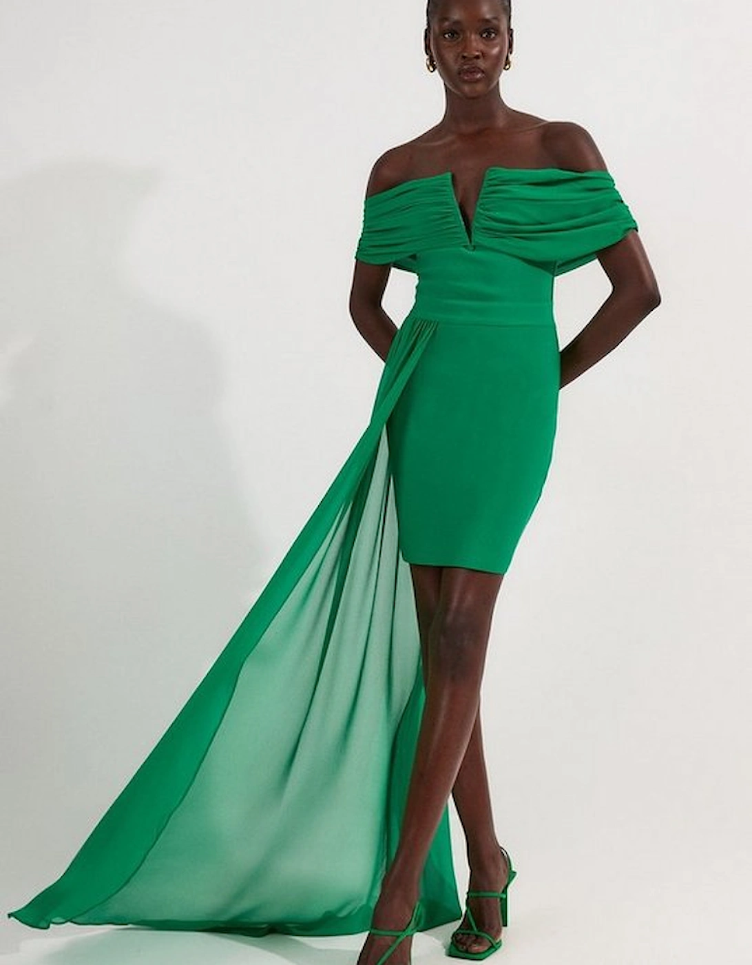 Figure Form Bandage Knit Woven Bardot And Skirt Detail Dress, 2 of 1
