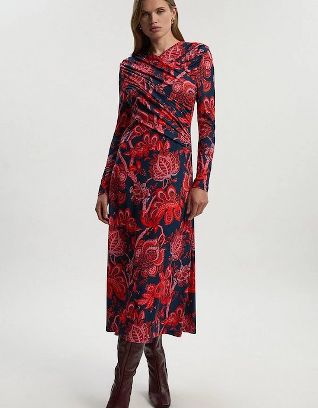 Paisley Floral Jersey Crepe Twist Maxi Dress, 2 of 1