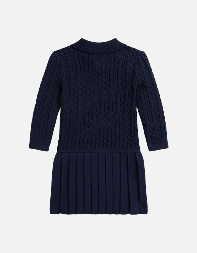 GIRLS CABLE KNIT NAVY DRESS