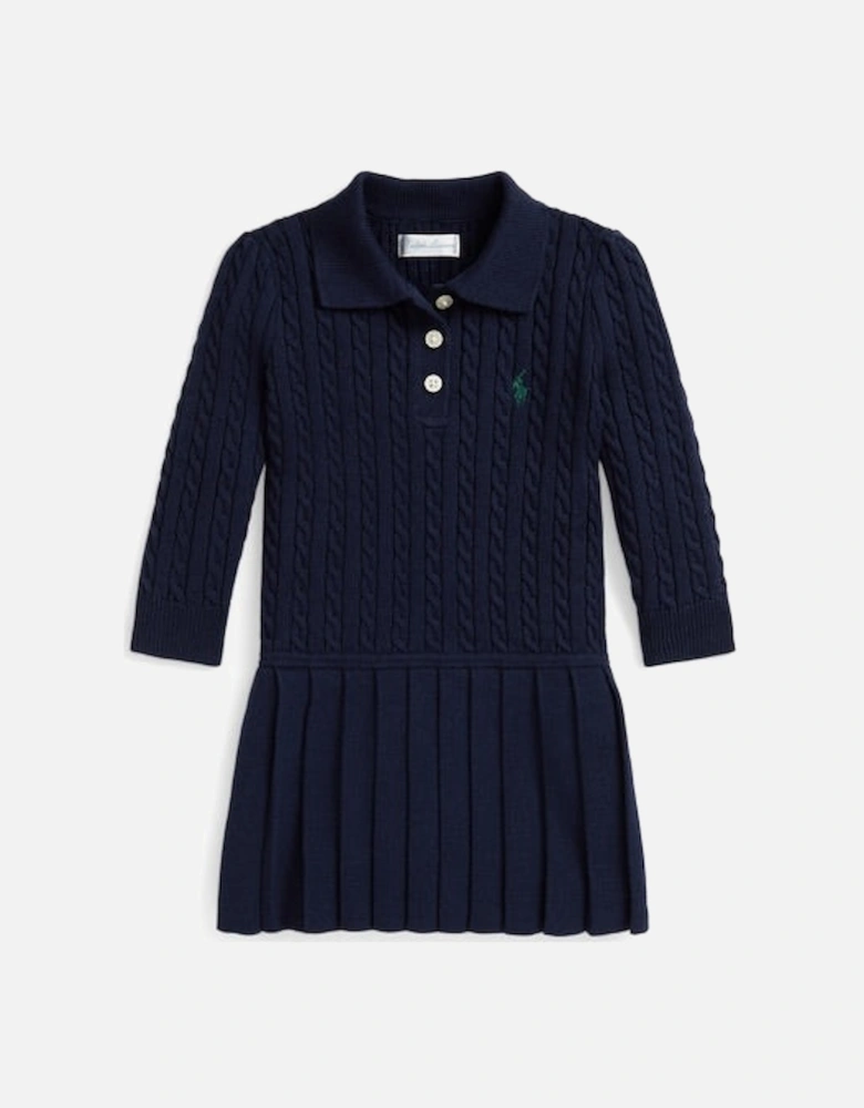 GIRLS CABLE KNIT NAVY DRESS