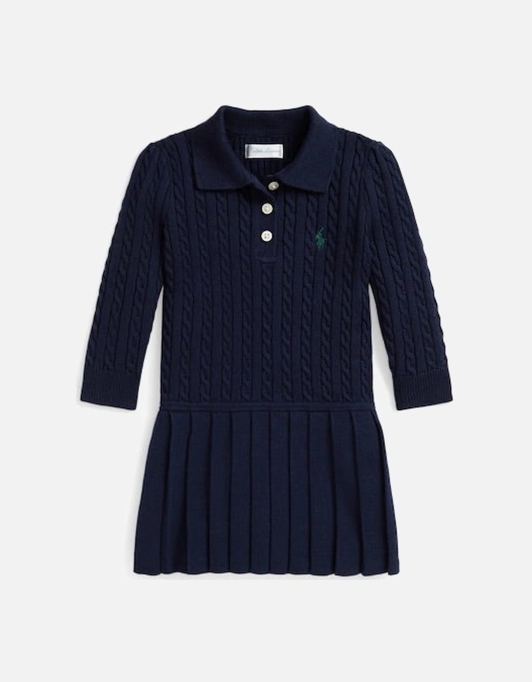 GIRLS CABLE KNIT NAVY DRESS, 4 of 3