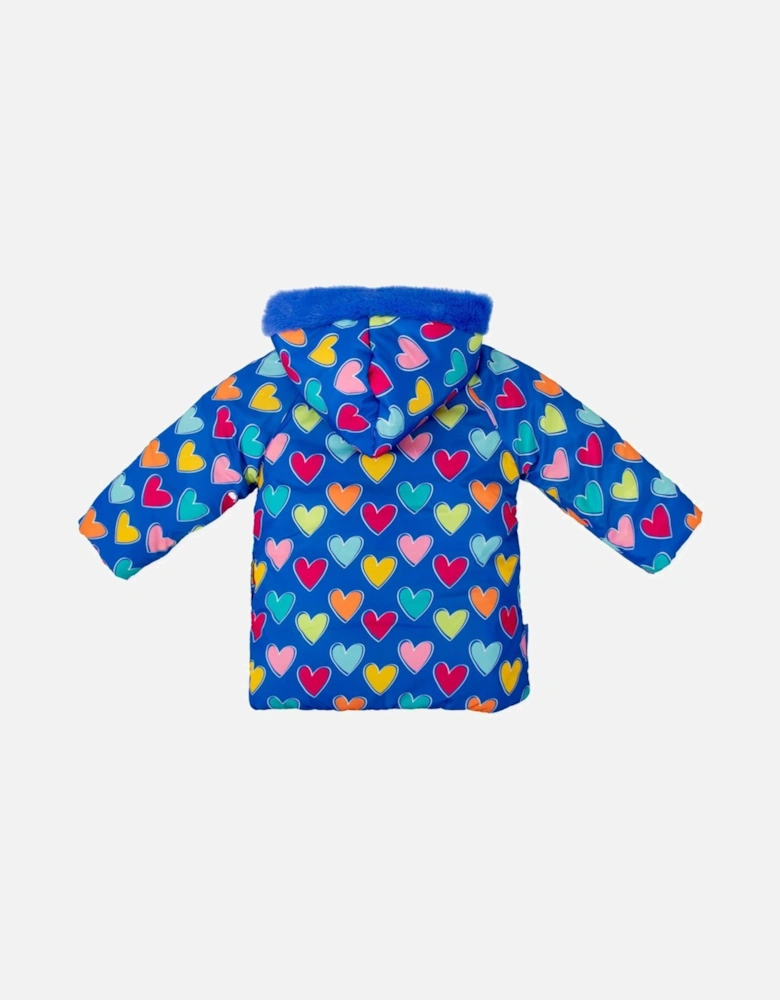 Girls Blue Hearts Puffer Coat