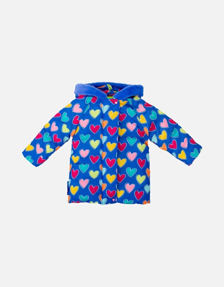 Girls Blue Hearts Puffer Coat