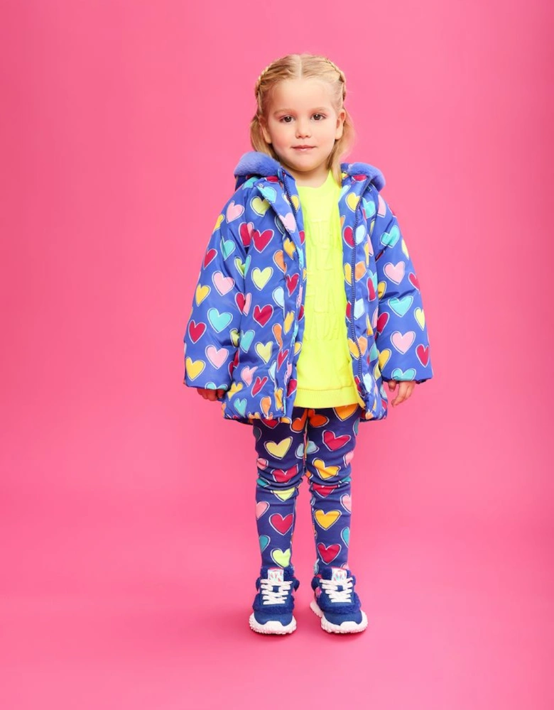 Girls Blue Hearts Puffer Coat