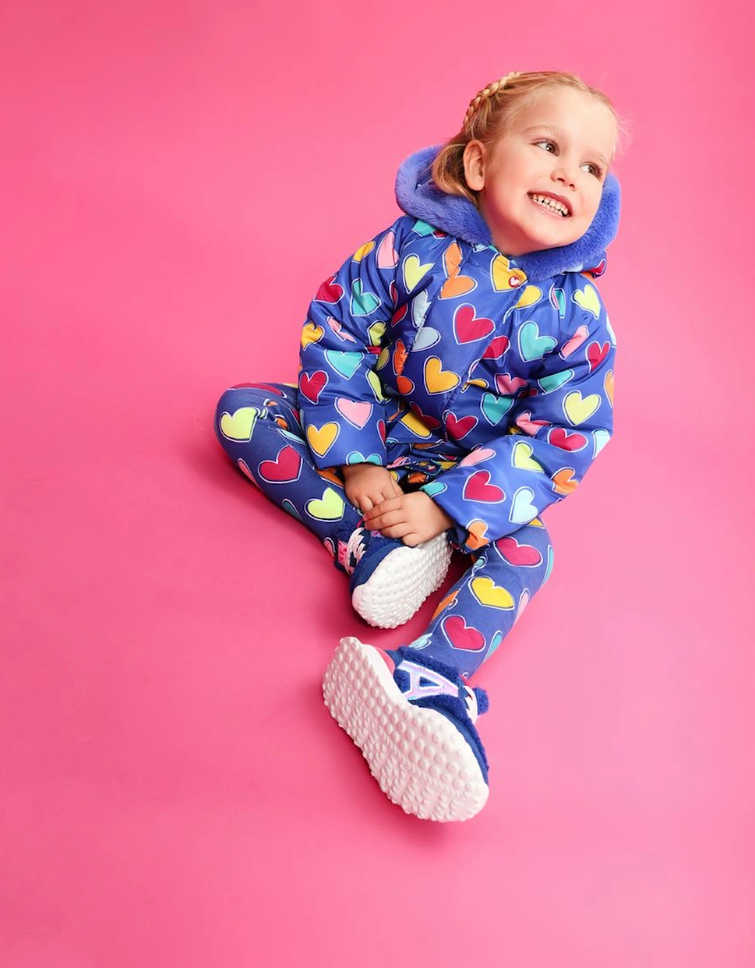 Girls Blue Hearts Puffer Coat