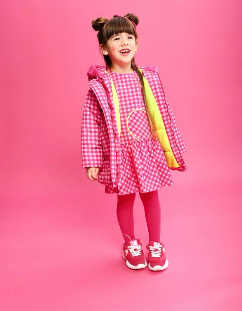 Girls Pink Gingham Dress and Tights