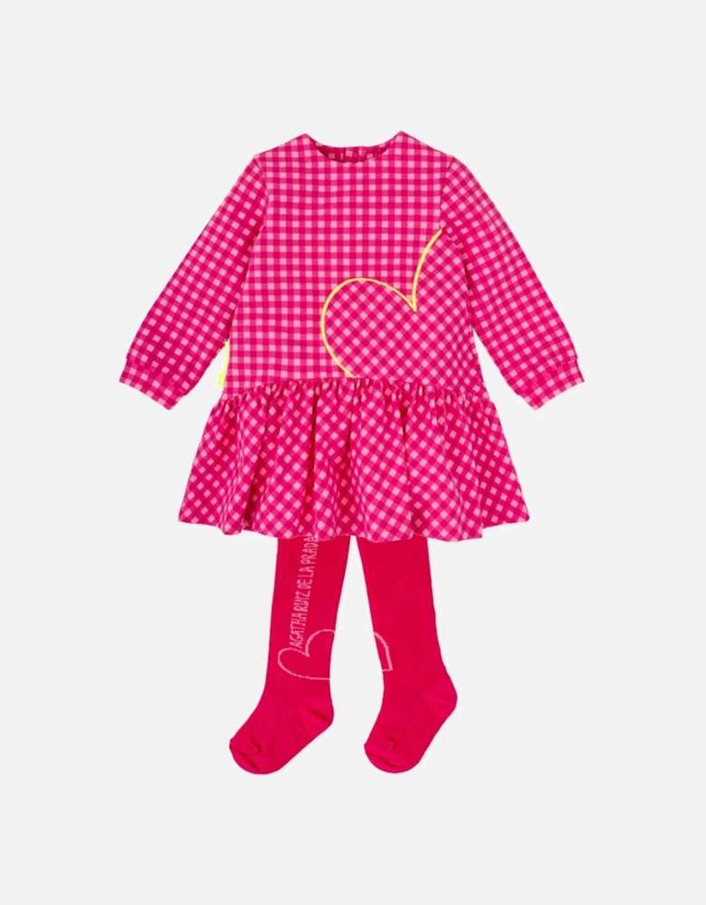 Girls Pink Gingham Dress and Tights