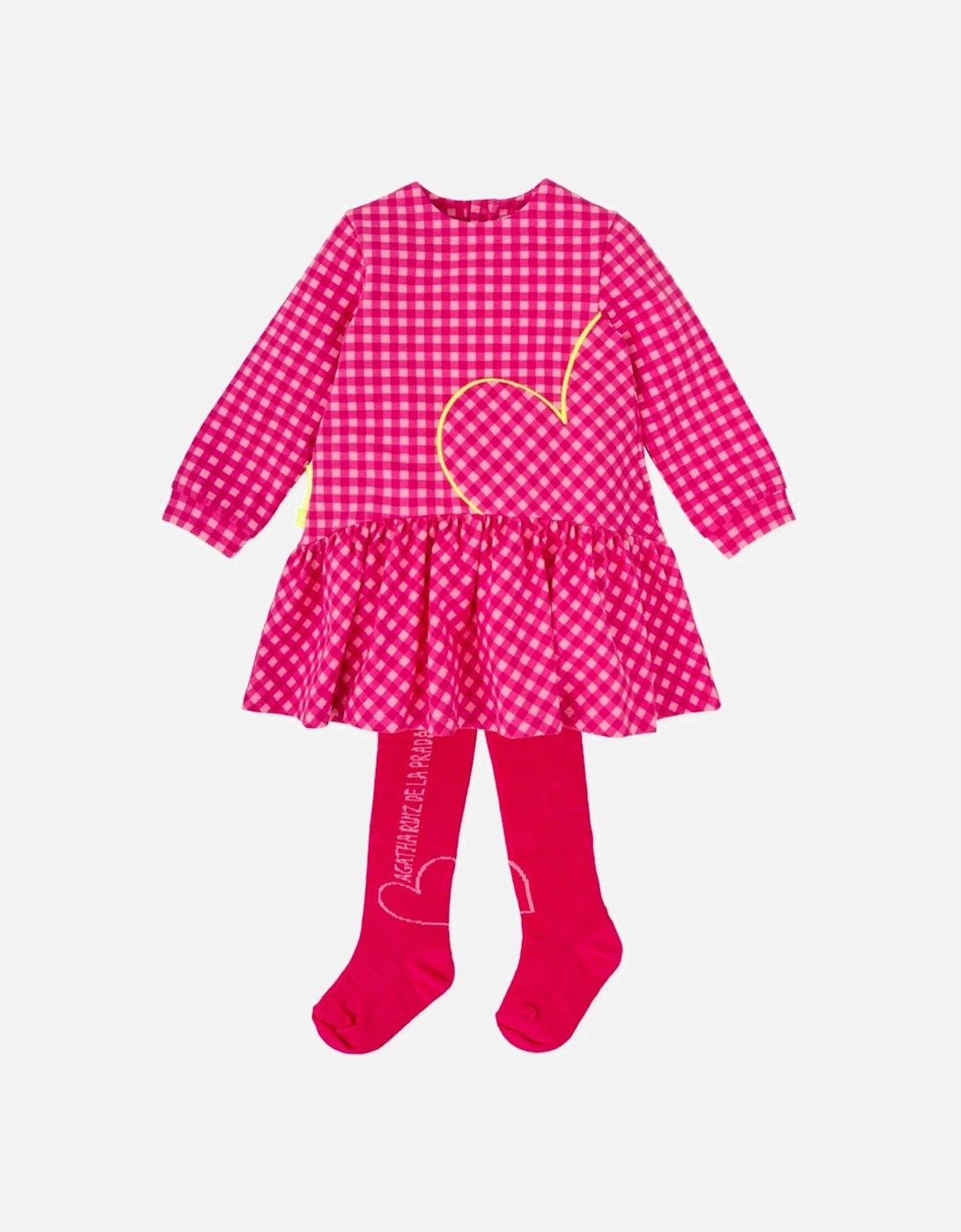 Girls Pink Gingham Dress and Tights, 7 of 6