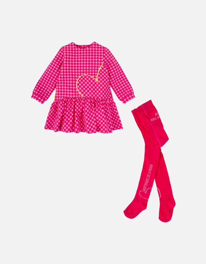 Girls Pink Gingham Dress and Tights