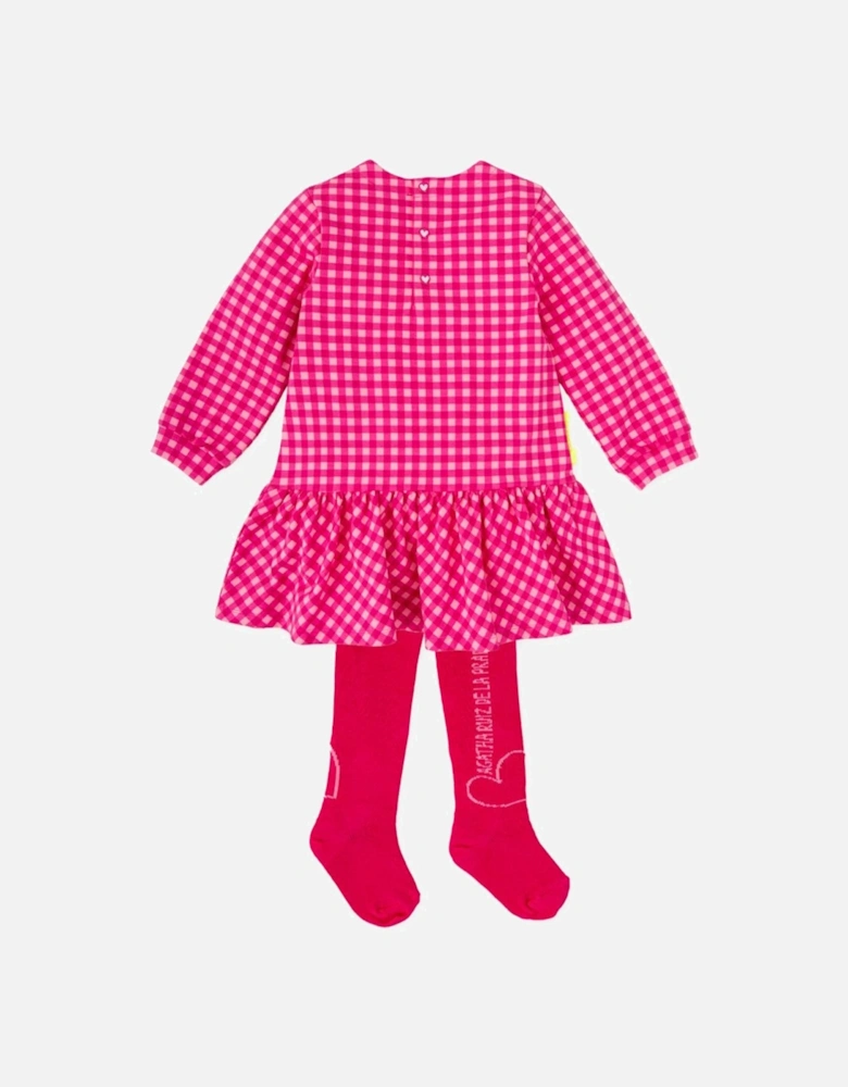 Girls Pink Gingham Dress and Tights