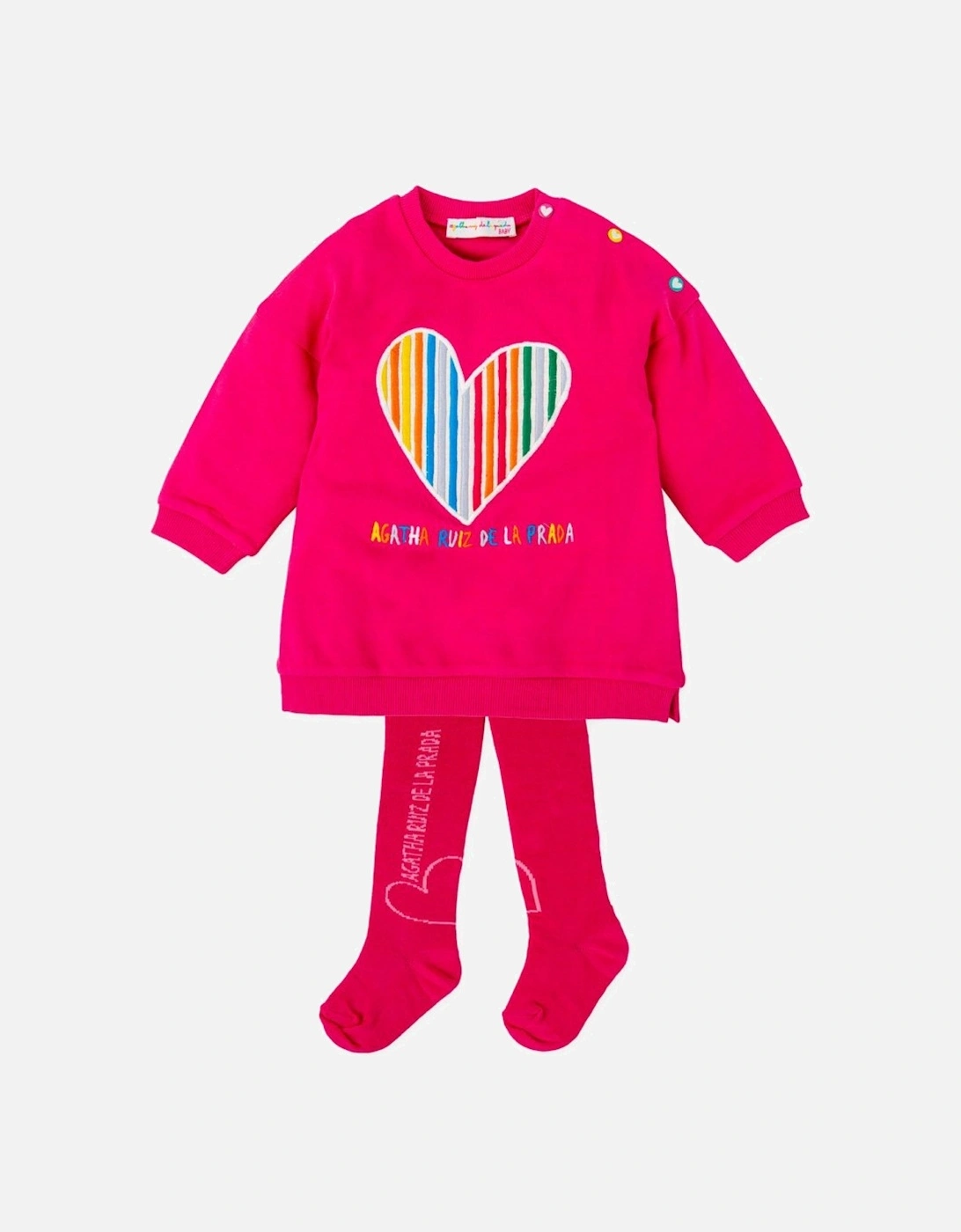 Girls Pink Jumper Dress and Tights, 5 of 4