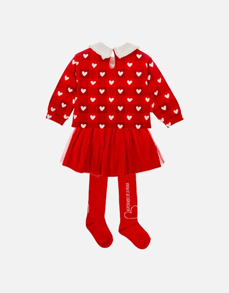 Girls Red Hearts Skirt Set and Tights