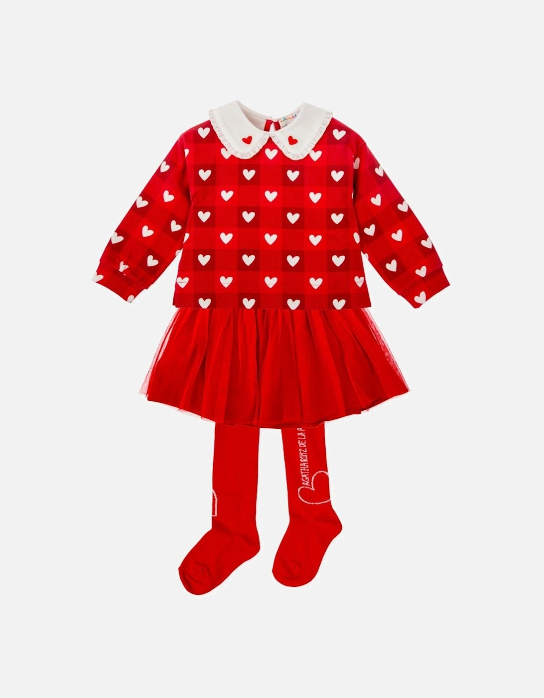 Girls Red Hearts Skirt Set and Tights, 6 of 5