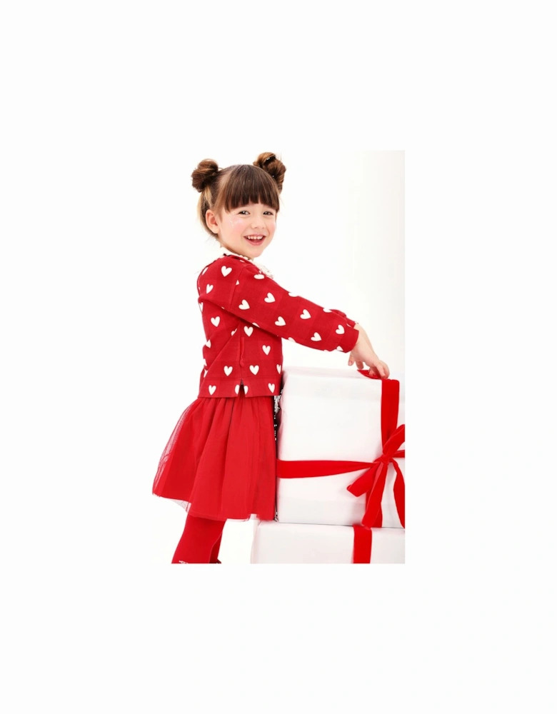 Girls Red Hearts Skirt Set and Tights