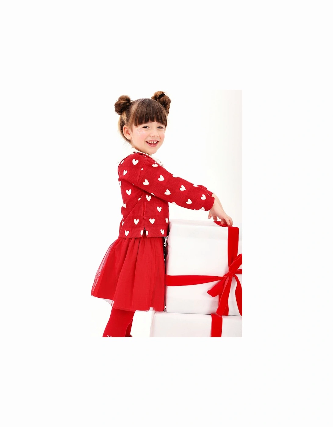 Girls Red Hearts Skirt Set and Tights
