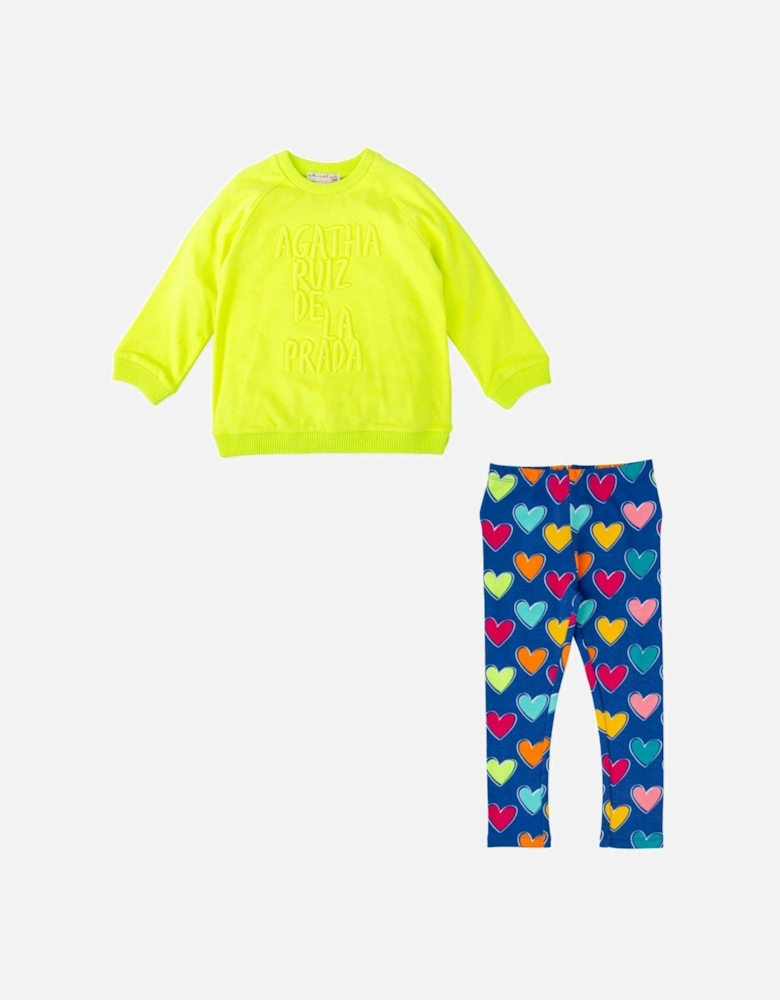 Girls Blue Hearts Jumper Legging Set