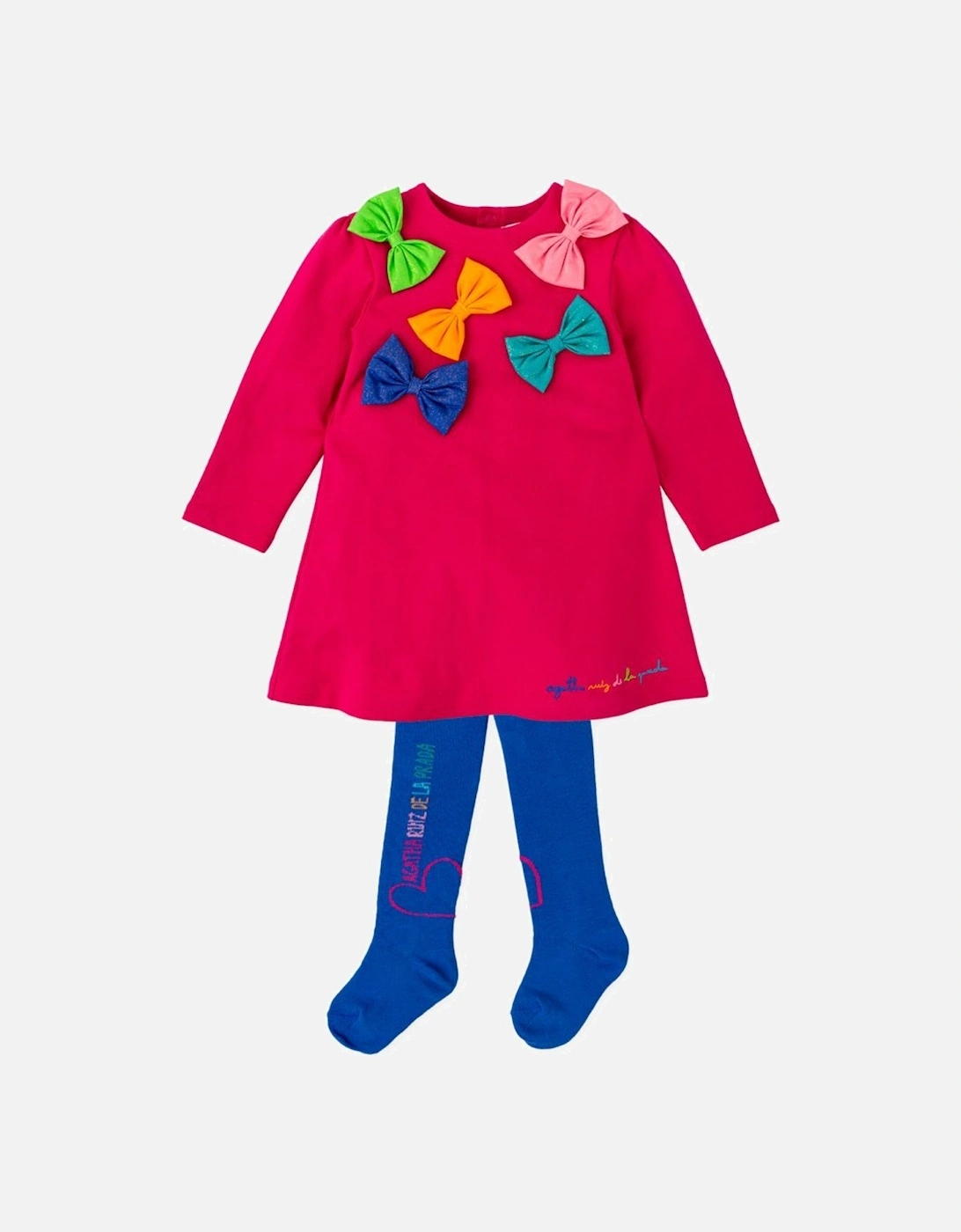 Girls Pink Bow Dress and Tights, 5 of 4