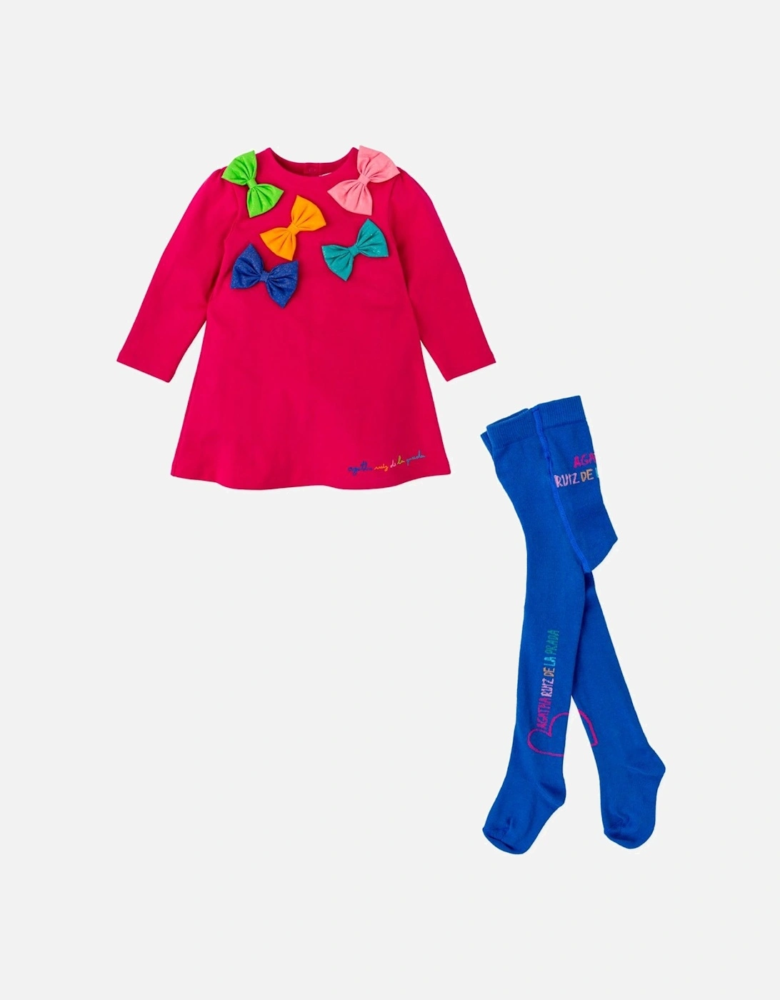 Girls Pink Bow Dress and Tights