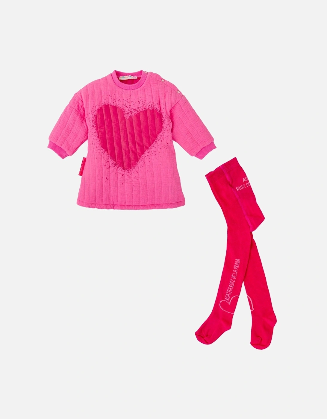 Girls Pink Jumper Dress and Tights