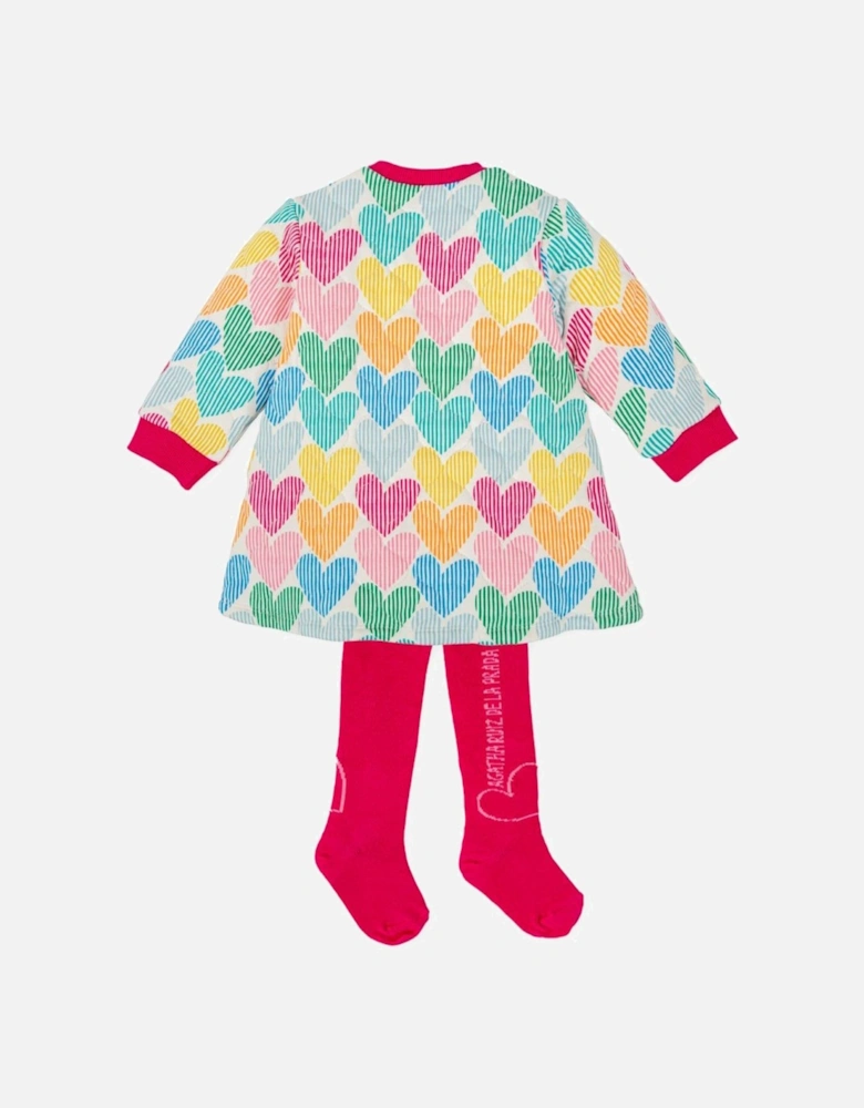 Girls Multi Hearts Dress and Tights