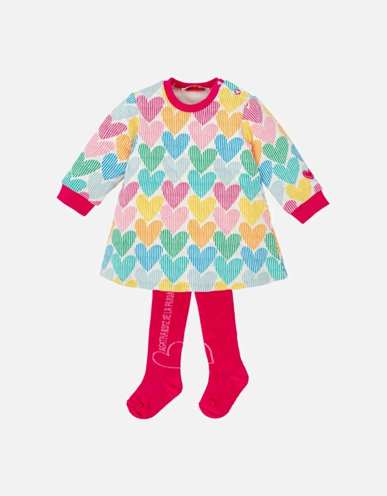 Girls Multi Hearts Dress and Tights