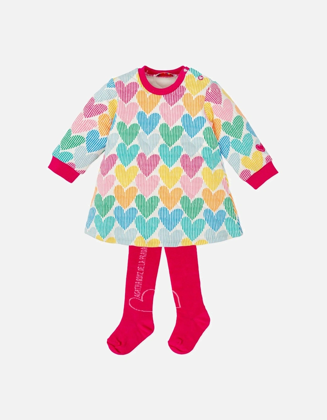 Girls Multi Hearts Dress and Tights, 4 of 3