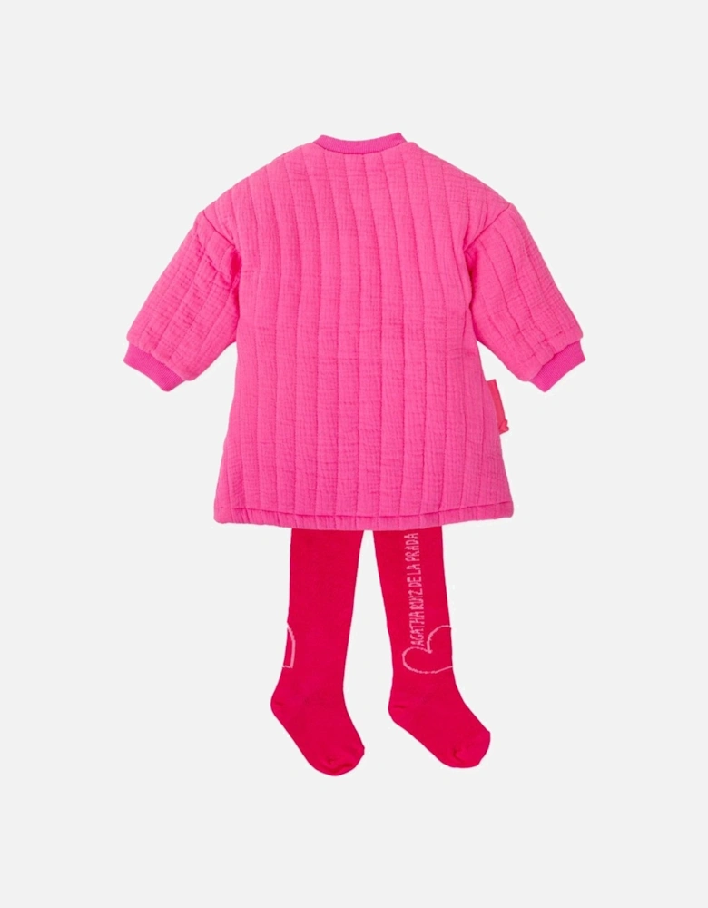 Girls Pink Jumper Dress and Tights