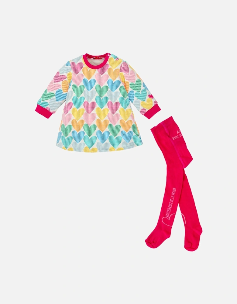 Girls Multi Hearts Dress and Tights