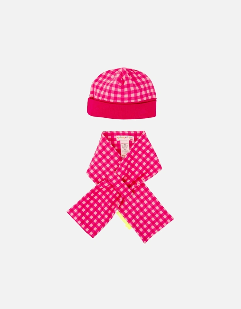 Girls Pink Gingham Hat and Scarf Set