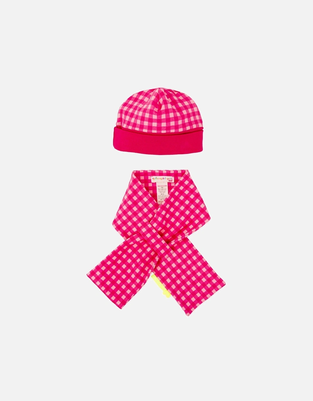 Girls Pink Gingham Hat and Scarf Set