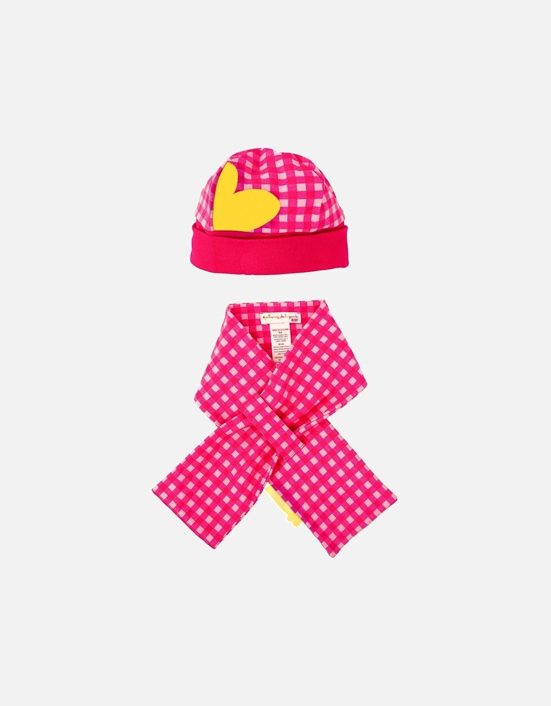 Girls Pink Gingham Hat and Scarf Set, 5 of 4