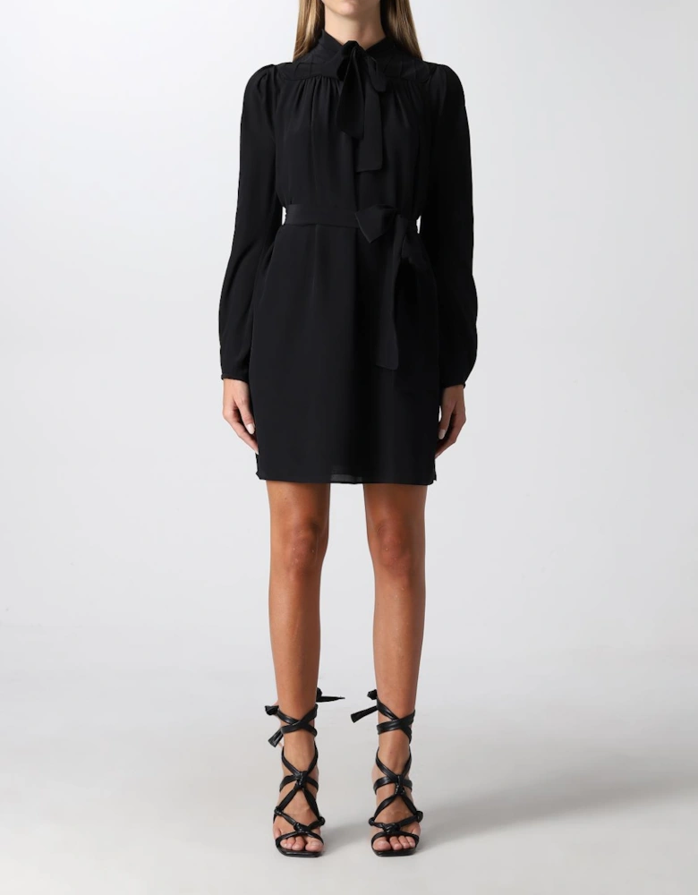 Silk Mini Dress with Tie Neck and Belt