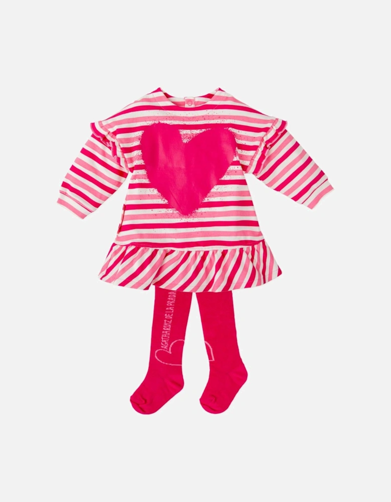 Girls Pink Striped Dress and Tights