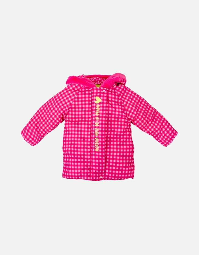 Girls Pink Gingham Puffer Coat