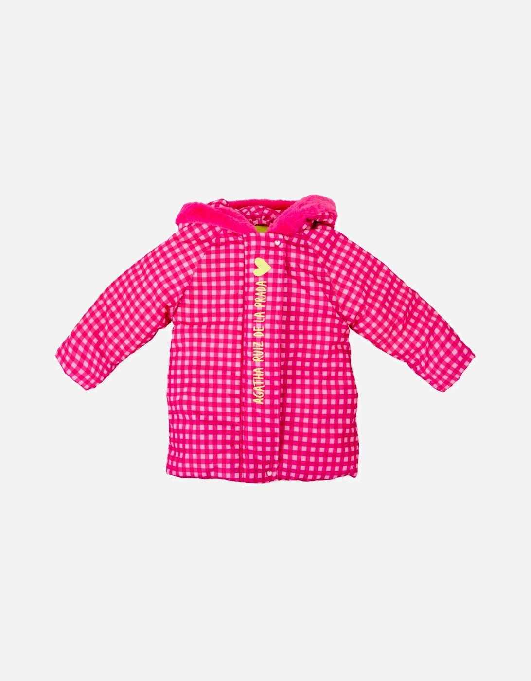 Girls Pink Gingham Puffer Coat