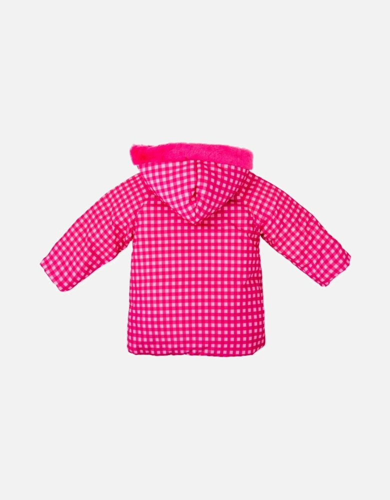 Girls Pink Gingham Puffer Coat