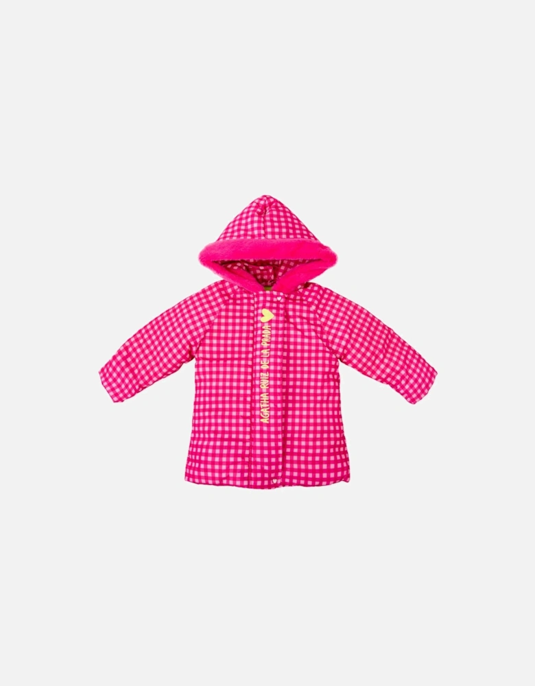 Girls Pink Gingham Puffer Coat